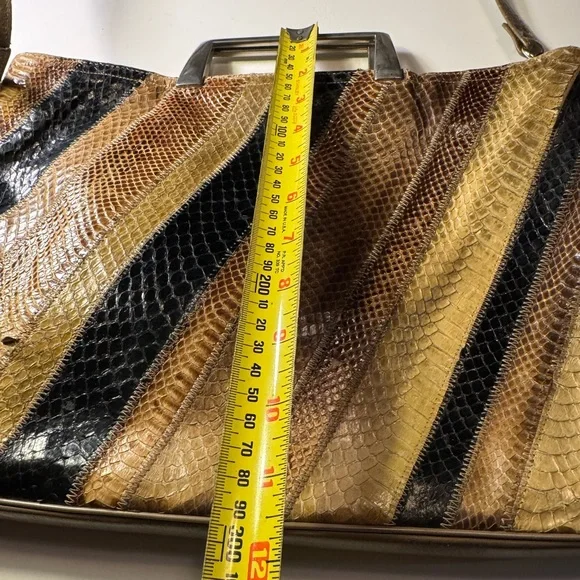 Vintage Snakeskin Shoulder Bag Striped Leather Handbag Funky Purse - Picture 14 of 16
